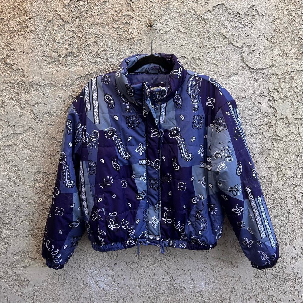 Ashley 26 International Bandana Paisley Patchwork Puffer Jacket Blue XL
